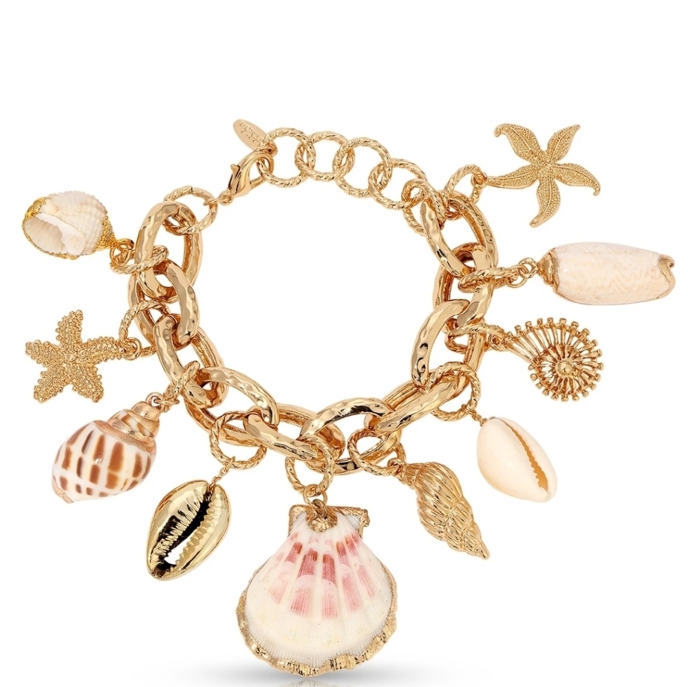 House Of Harlow Gold Shell Charm Mermaid Tears Bracelet